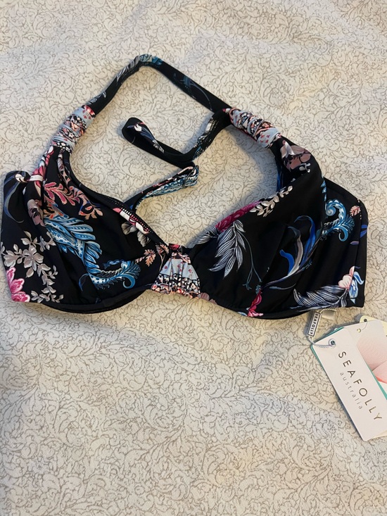Seafolly Other - Seafolly Black Floral Underwire Halter Bikini Top